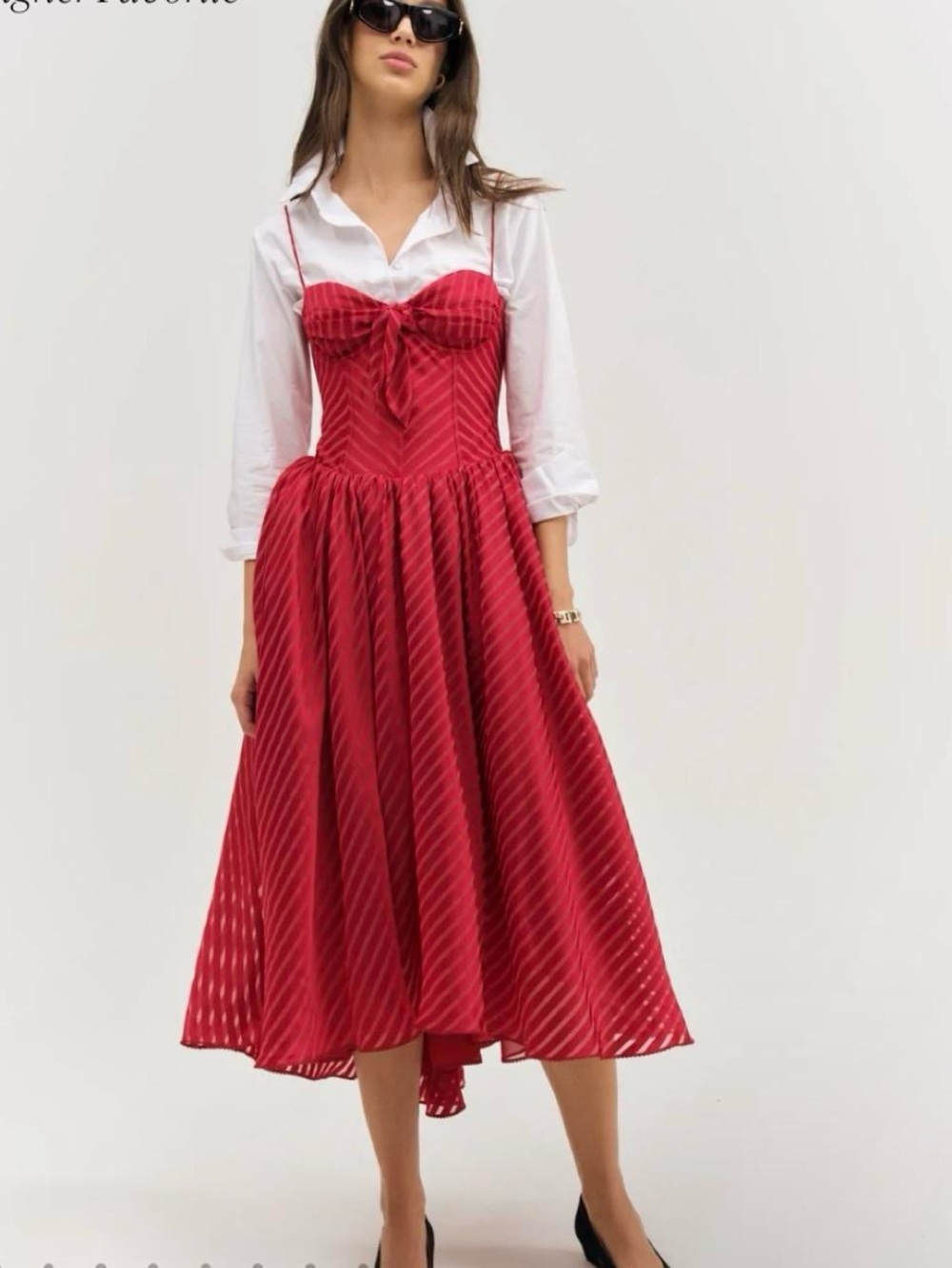 For Love & Lemons satin stripe red maxi coquette dress